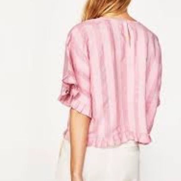 Zara Pink Striped Linen Boxy Top Size S - Picture 4 of 8